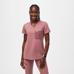FIGS Catarina One-Pocket Scrub Top Mauve Dark Mauve V-Neck Womens Small